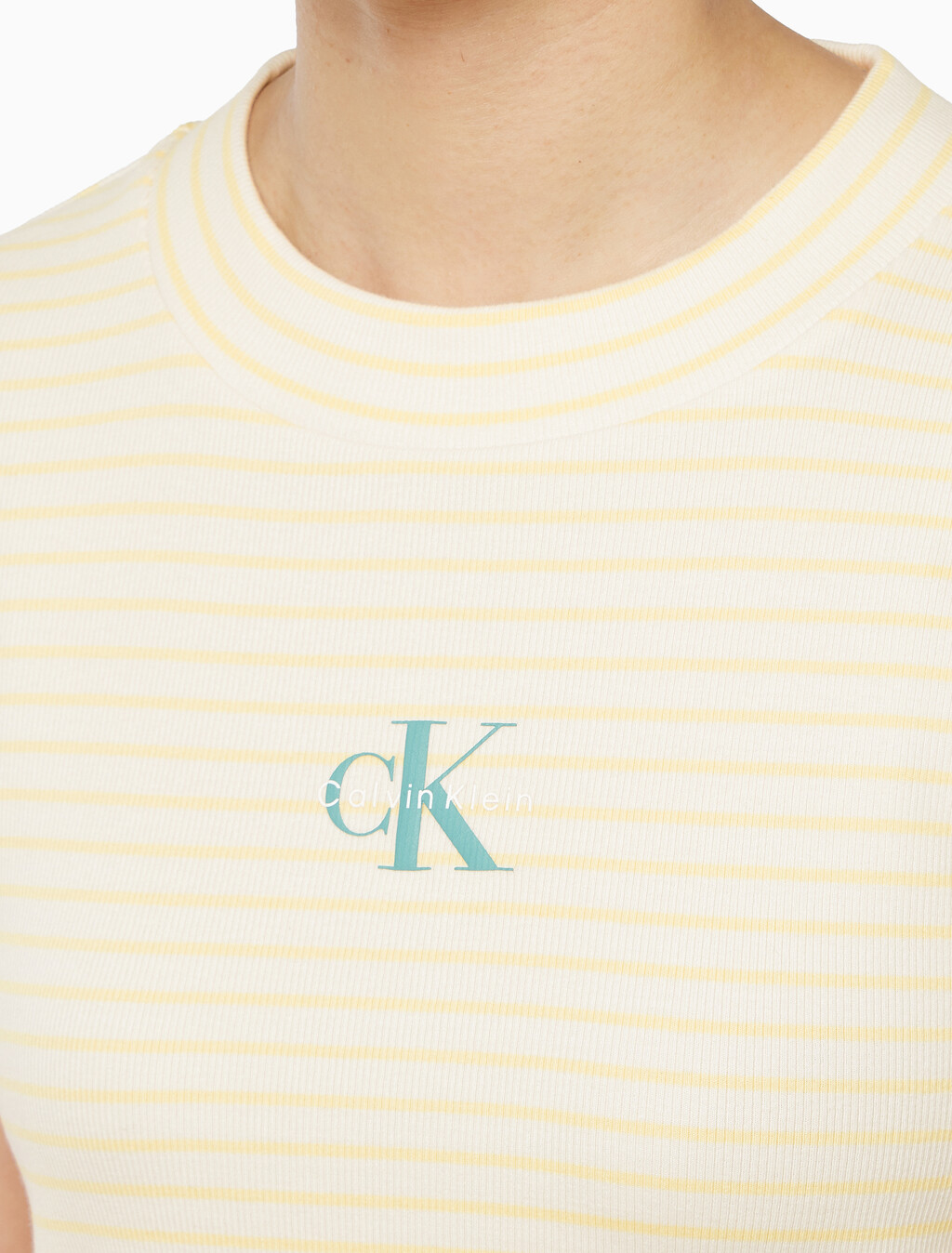 Buy 여성 스트라이프 모노로고 베이비립 티 in color Yellow