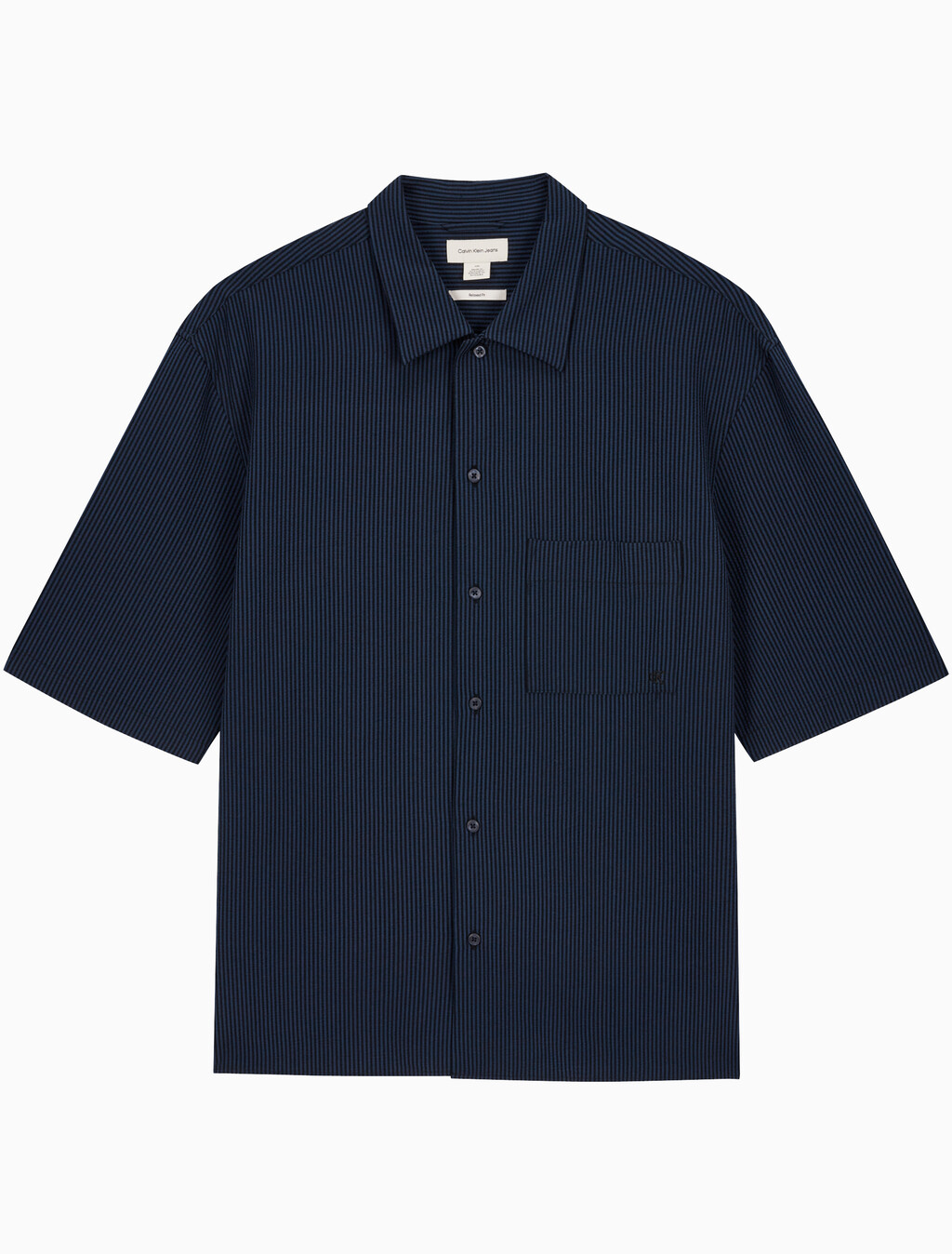 Buy 남성 릴렉스핏 시어서커 스트라이프 반팔 셔츠 in color DARK SAPPHIRE
