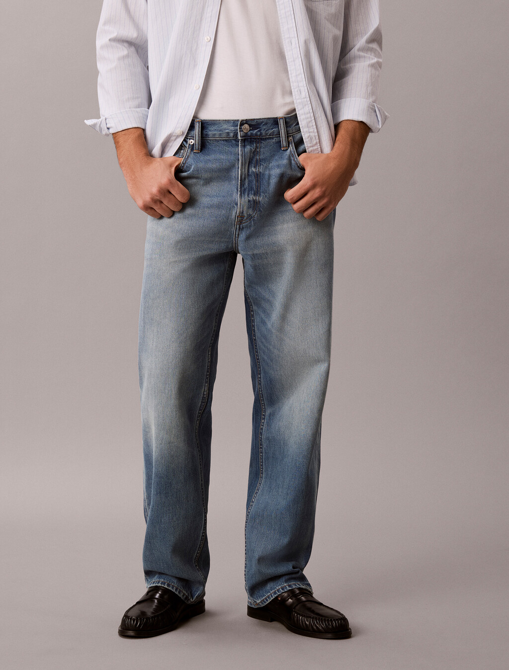 Buy 남성 90S 스트레이트 쿨 진 in color Mid blue