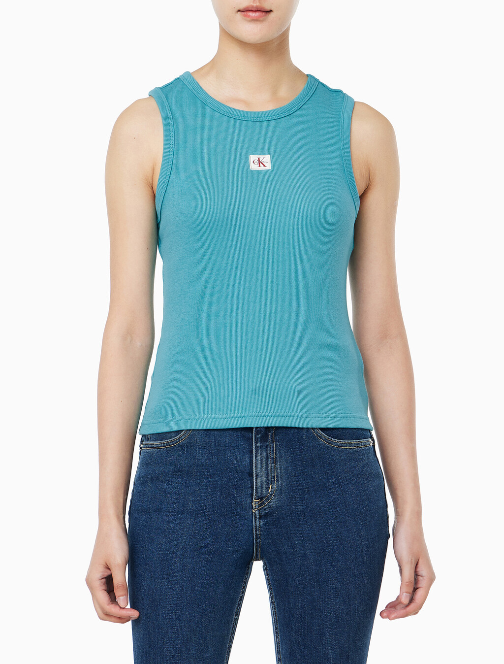 Buy 여성 우븐라벨 코튼 립 탱크 탑 in color TUSCAN TEAL