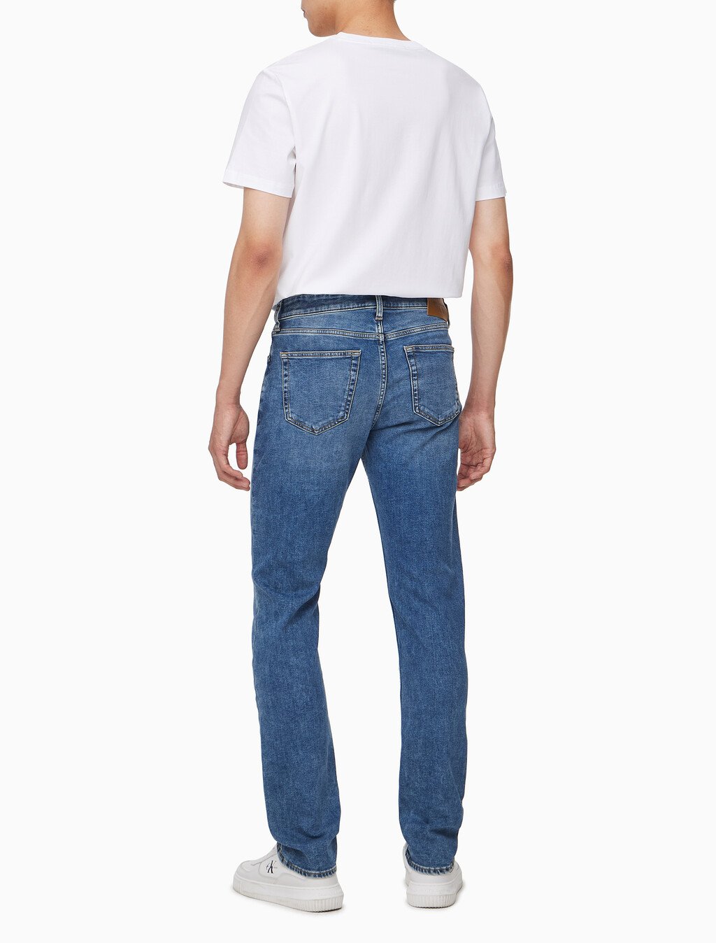 Buy 남성 어센틱 스트레이트핏 미드블루 기모 데님 in color MID BLUE BACK EMBRO