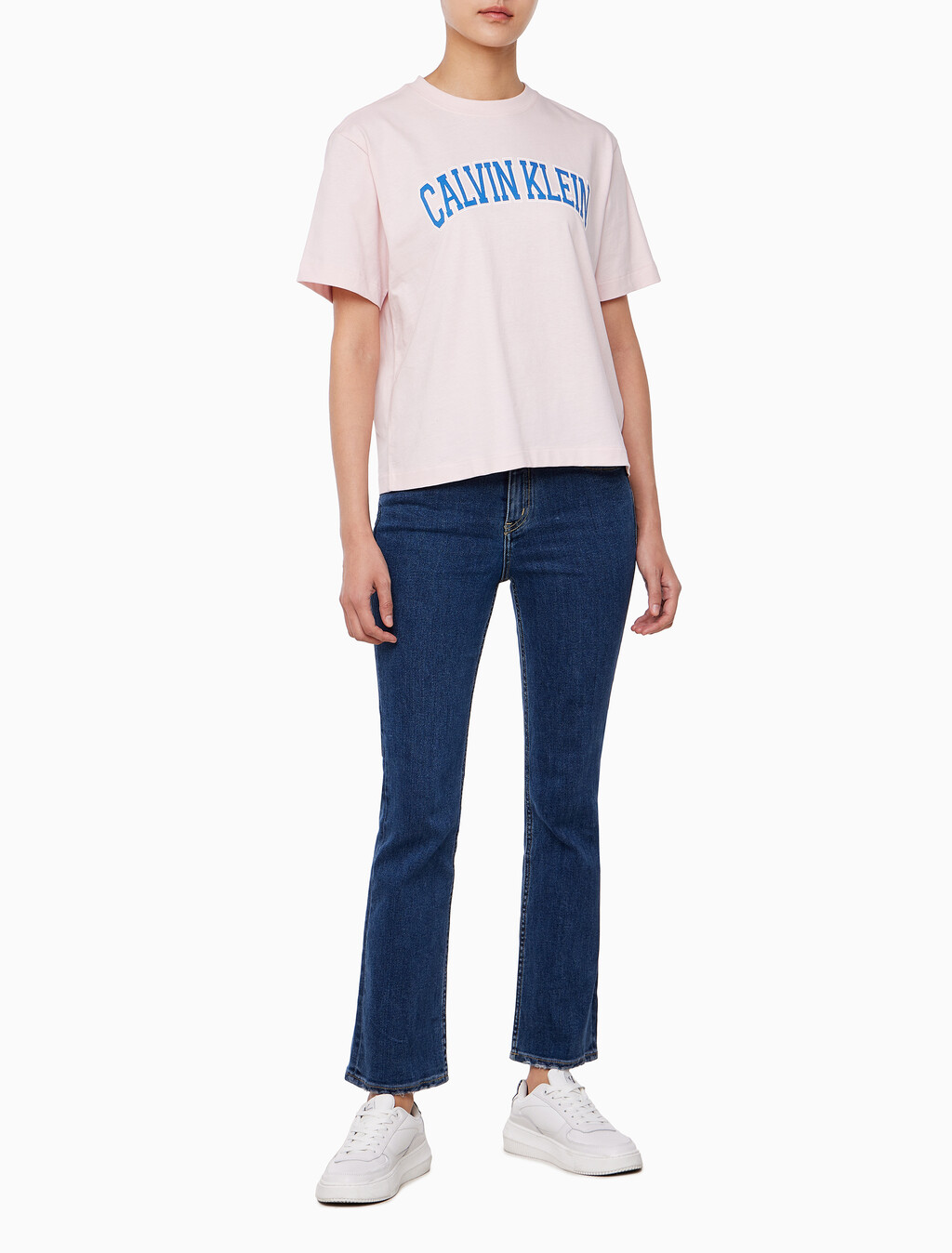 Buy 여성 박시 캘빈클라인 바시티 반팔 티셔츠 in color NYMPHS THIGH