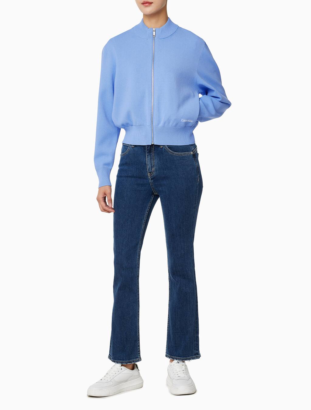 Buy 여성 하프 밀라노 카라 보머 스웨터 in color VISTA BLUE