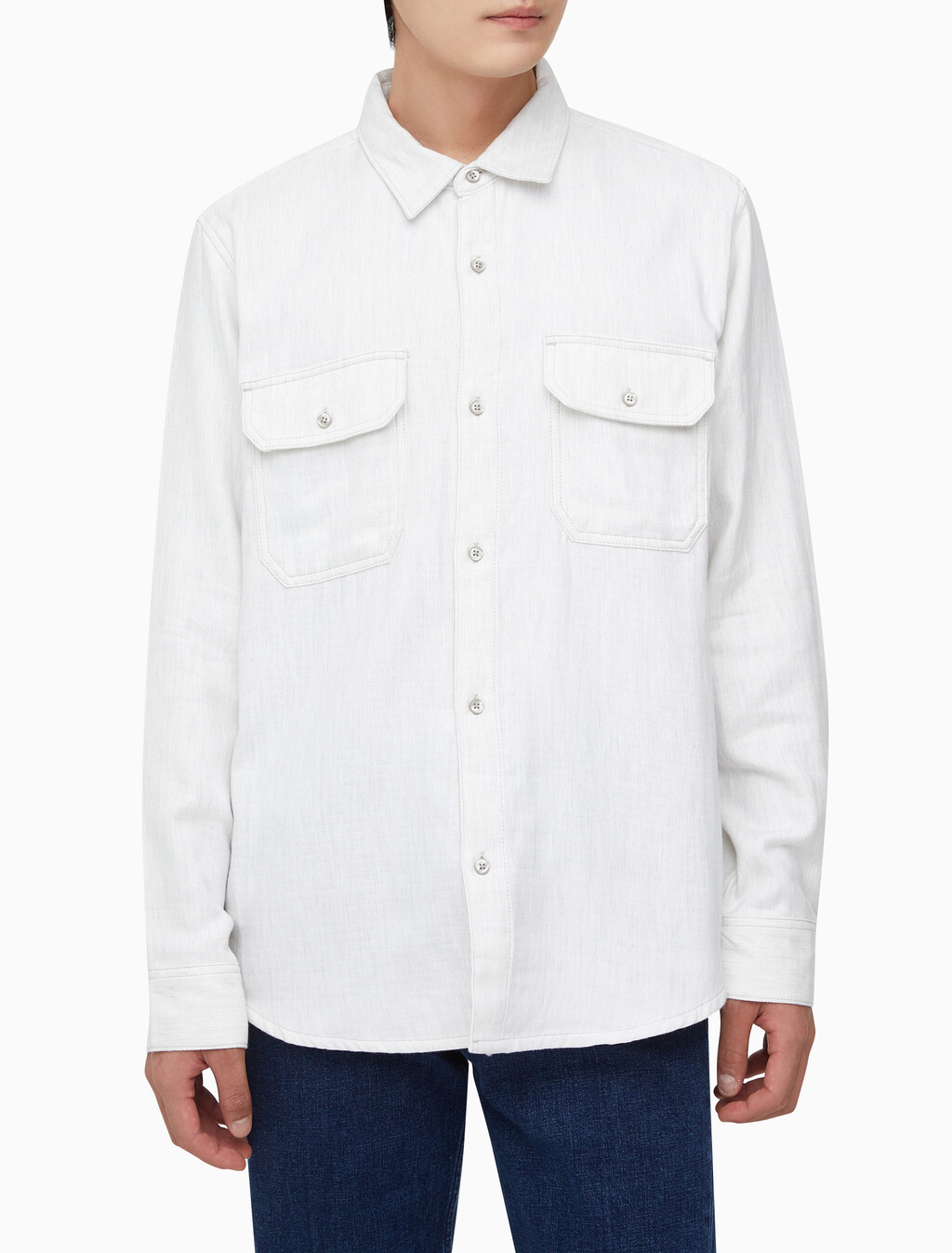 Buy 남성 롱슬리브 더블 포켓 멜란지 셔츠 in color GREY