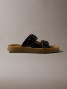 Buy 남성 CK마일로 에곤 더블 바 샤이니 레더 샌들 in color Black
