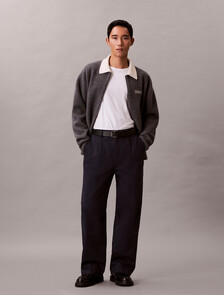 Buy 남성 모일드 메리노 울 콘트라스트 카라 풀집 가디건 in color MEDIUM GREY HEATHER