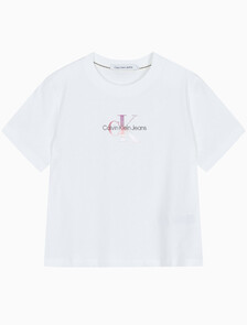 Buy 여성 모노그램 로고 모던 스트레이트핏 반팔 티셔츠 in color BRIGHT WHITE