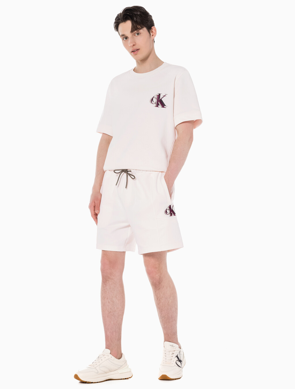 Buy 남성 시즈널 트리플 모노그램 스웨트 쇼츠 in color ANCIENT WHITE