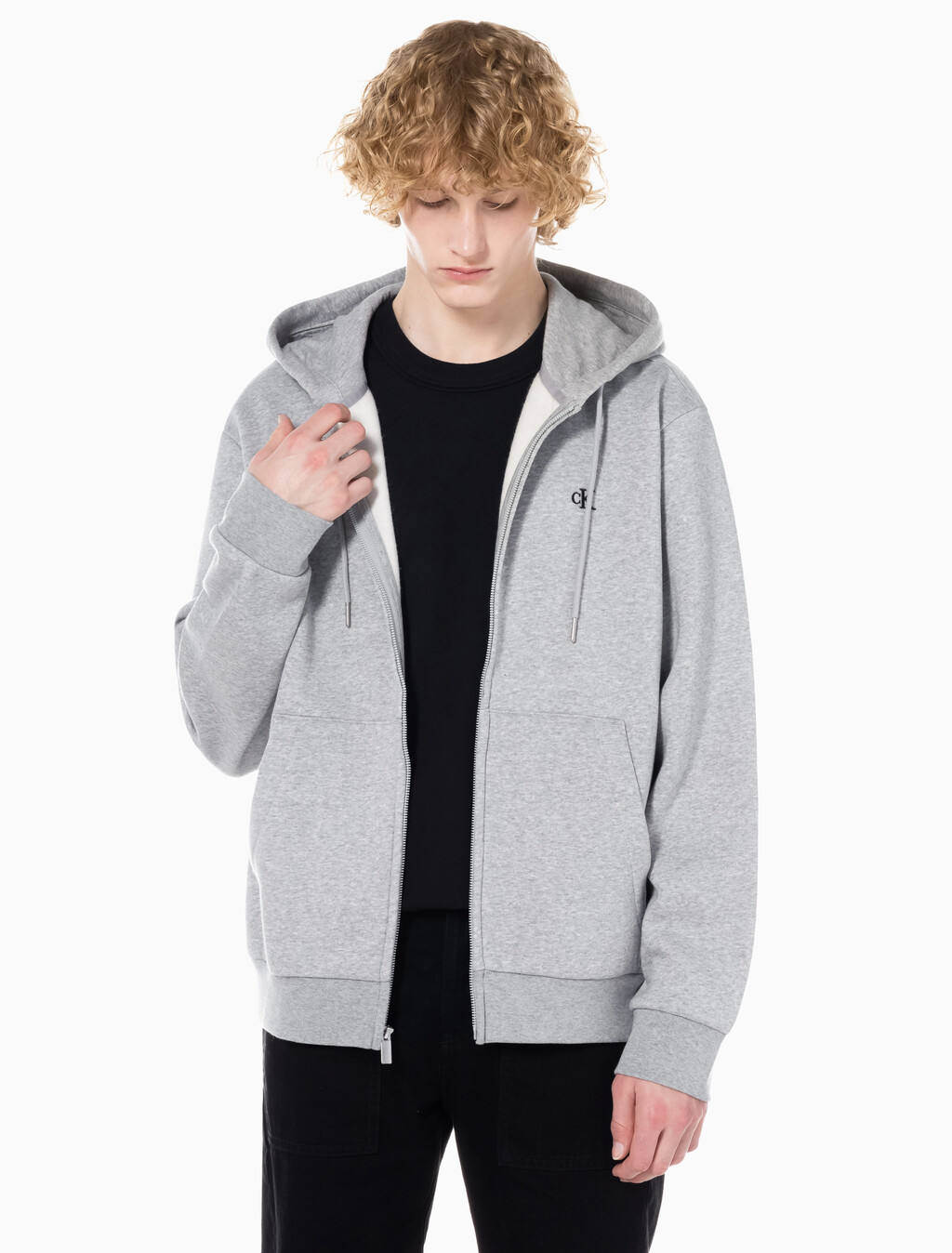 Buy 남성 아카이브 로고 플리스 후드 집업 in color GREY HEATHER