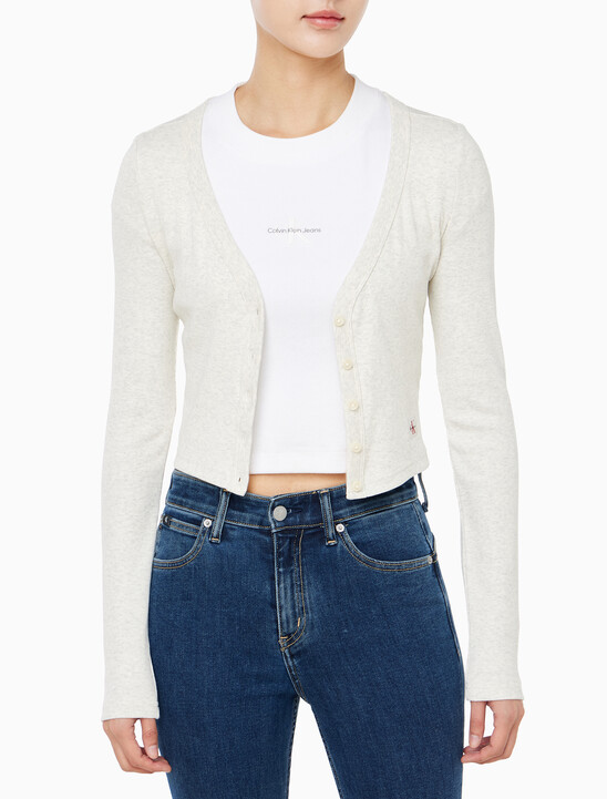 여성 우븐라벨 베이비립 가디건