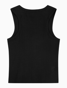 Buy 여성 우븐라벨 코튼 립 탱크 탑 in color BLACK