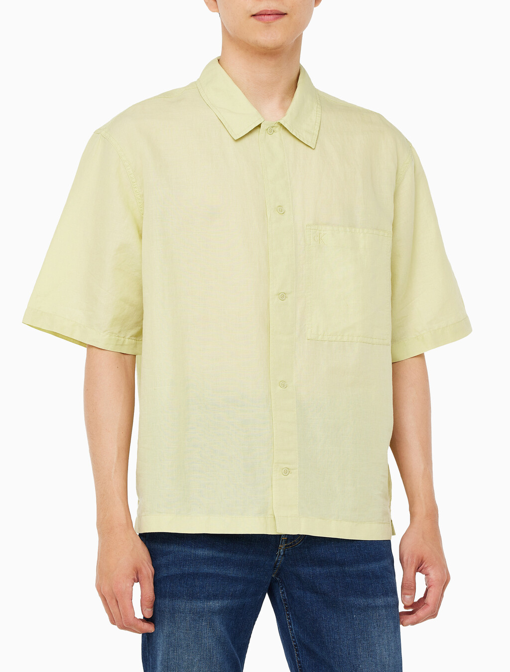 Buy 남성 소프트 린넨 반팔 셔츠 in color GREEN