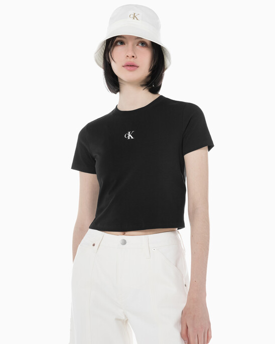 여성 슬림핏 베이비 크롭 반팔 티셔츠