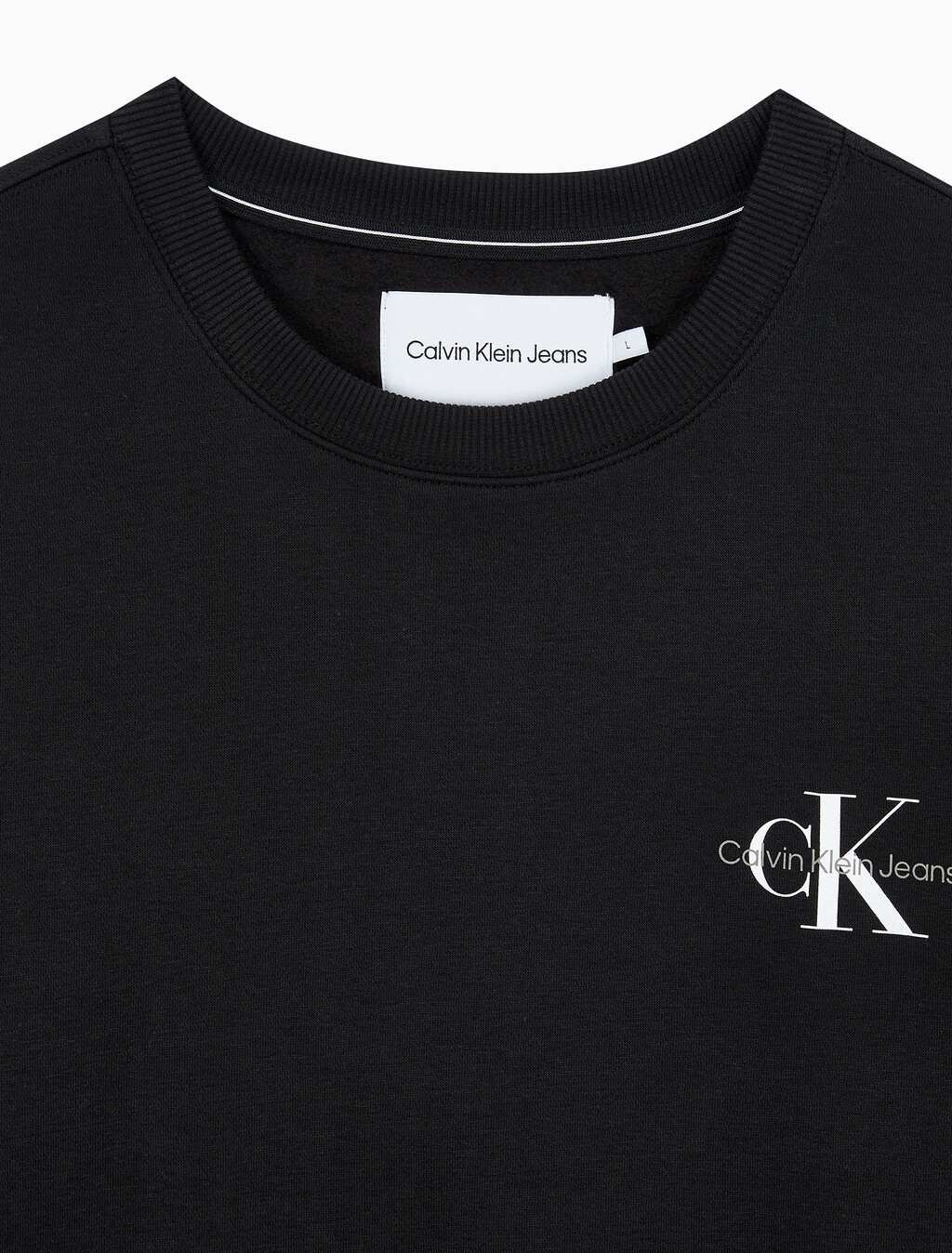 Buy 남녀공용 릴렉스핏 스몰 모노그램 로고 기모 스웨트셔츠 in color CK BLACK