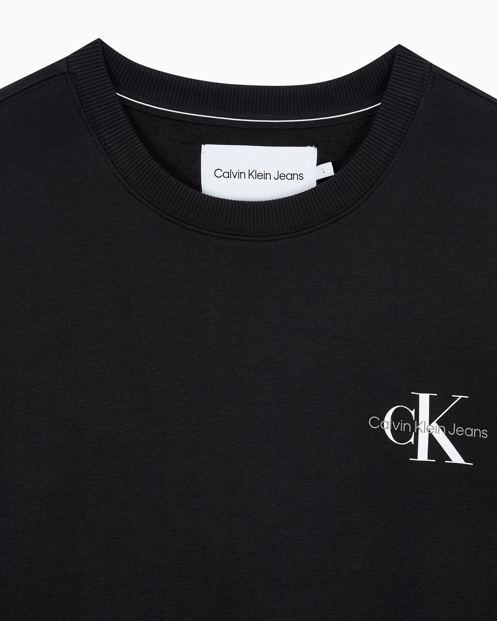 Buy 남녀공용 릴렉스핏 스몰 모노그램 로고 기모 스웨트셔츠 in color CK BLACK