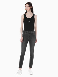 Buy 여성 하이라이즈 스키니핏 앵클 블랙 37.5 기능성 데님 in color WASHED BLACK LOGO LACE