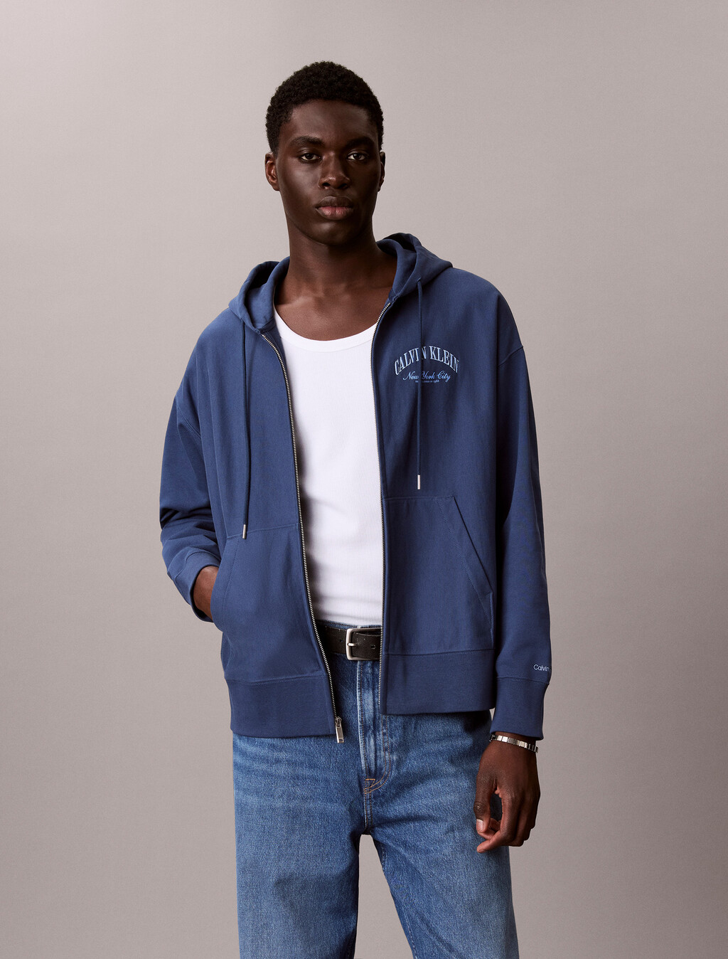 Buy 프리미엄 테리 후드 집업 스웻셔츠 in color Dark Blue