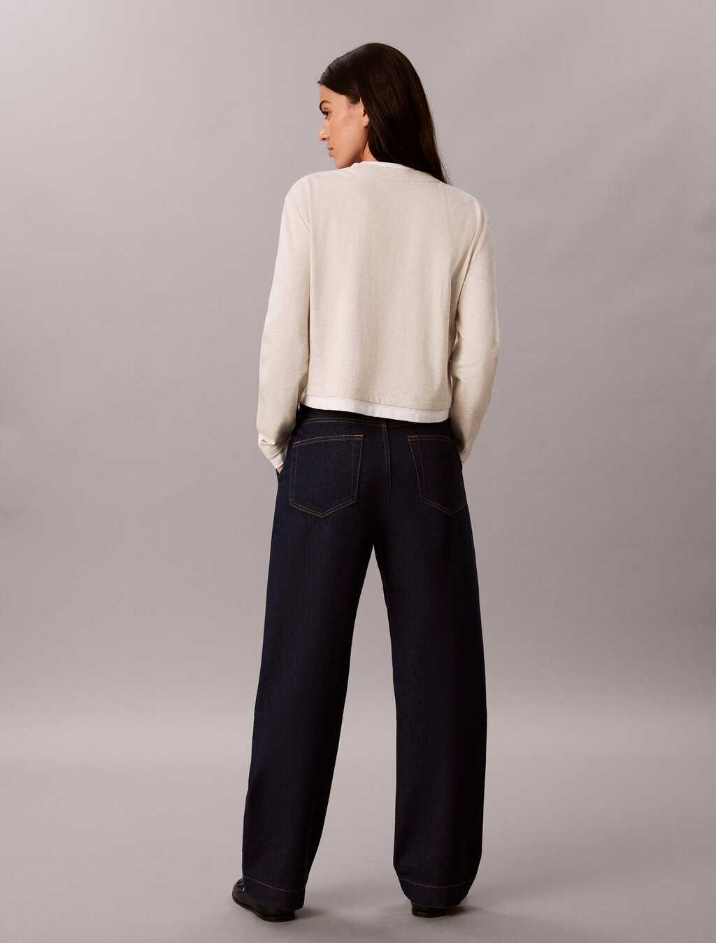 Buy 여성 박시모노로고 헤비 져지 레이어드 티 in color VANILLA HEATHER