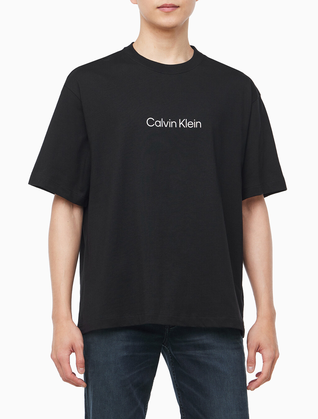 Buy 남성 릴렉스핏 헤비 코튼 크루넥 반팔 티셔츠  in color BLACK
