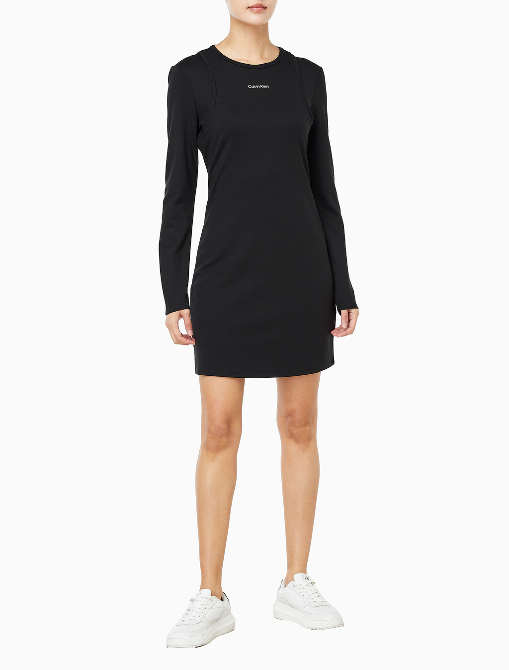 Buy 여성 인터락 미니 드레스 in color BLACK