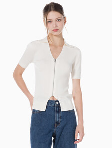Buy 여성 반팔 집 폴로 스웨터 in color WHITE