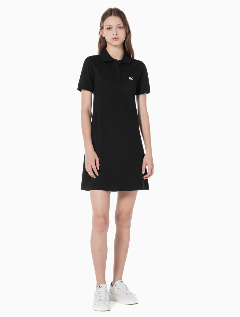 Buy 여성 CK 로고 폴로 반팔 원피스 in color CK BLACK