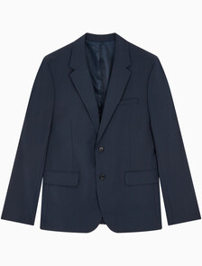 Buy 유니섹스 롱슬리브 울 블렌드 슬림 블레이저 in color DARK SAPPHIRE