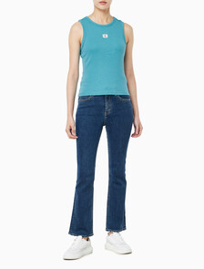 Buy 여성 우븐라벨 코튼 립 탱크 탑 in color TUSCAN TEAL