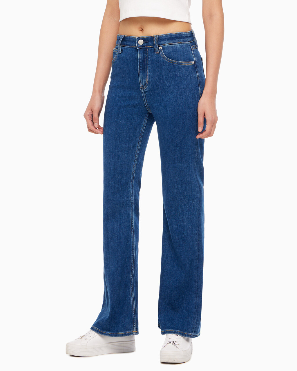 Buy 여성 플레어 핏  미드블루  데님 in color MID BLUE BACK EMBRO