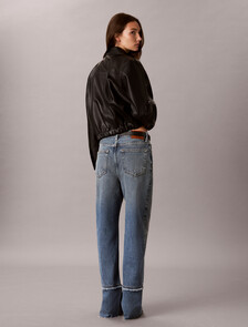 Buy 여성 하이라이즈 루즈 로우 헴 데님 in color Denim Blue