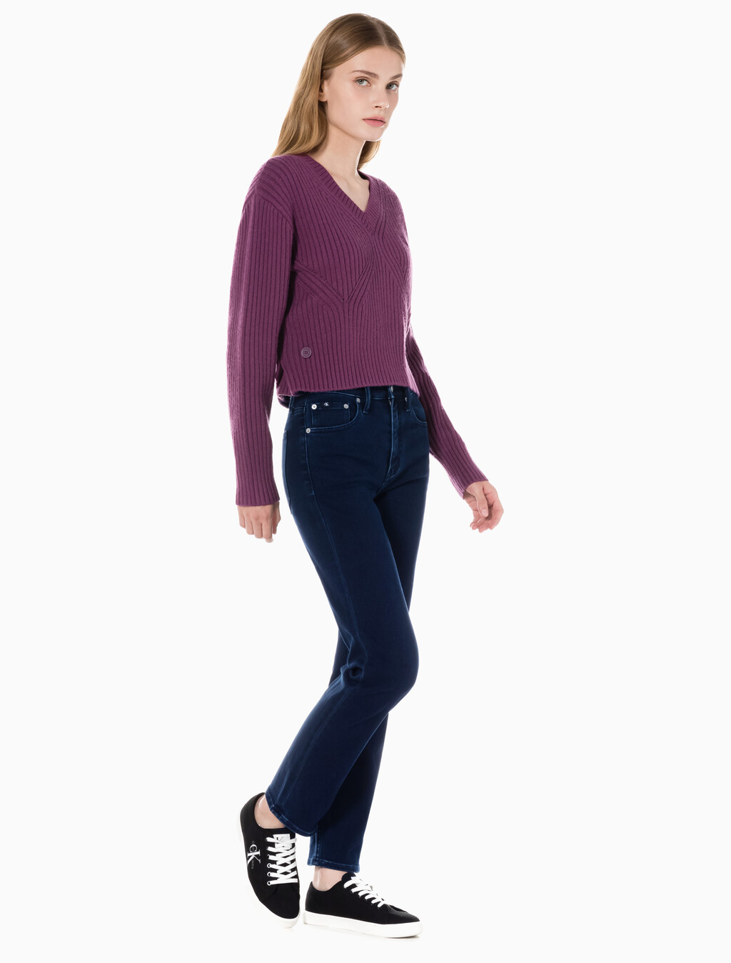 Buy 여성 하이라이즈 슬림 스트레이트핏 기모 블루블랙 데님 in color BLUE BLACK HANGER LOOP