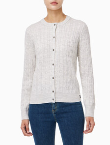 Buy 여성 울 케이블 크루넥 가디건 in color Light Grey