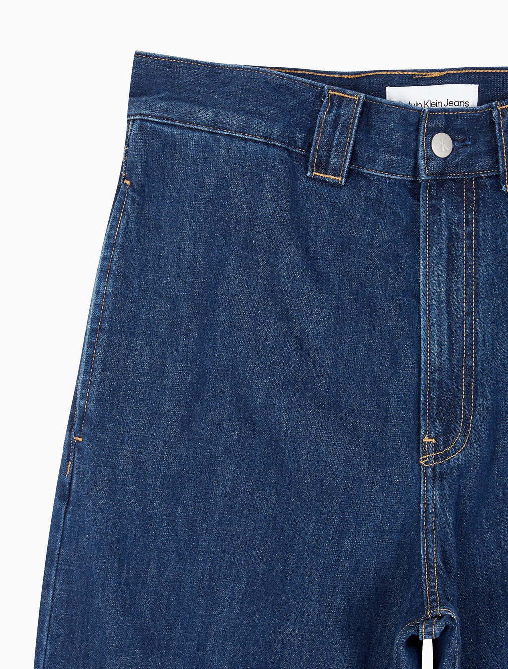 Buy 남성 클린 프레스드 와이드핏 트라우저 데님 in color MID BLUE BACK EMBRO