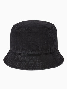 Buy 남녀공용 CKJ 스몰 모노그램 로고 데님 버킷햇 in color BLACK