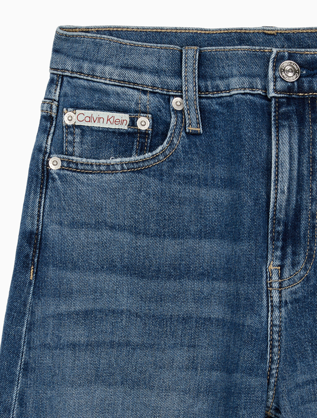 Buy 여성 하이라이즈 와이드핏 미드블루 데님 in color MID BLUE BACK EMBRO
