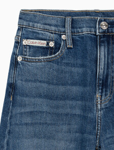 Buy 여성 하이라이즈 와이드핏 미드블루 데님 in color MID BLUE BACK EMBRO
