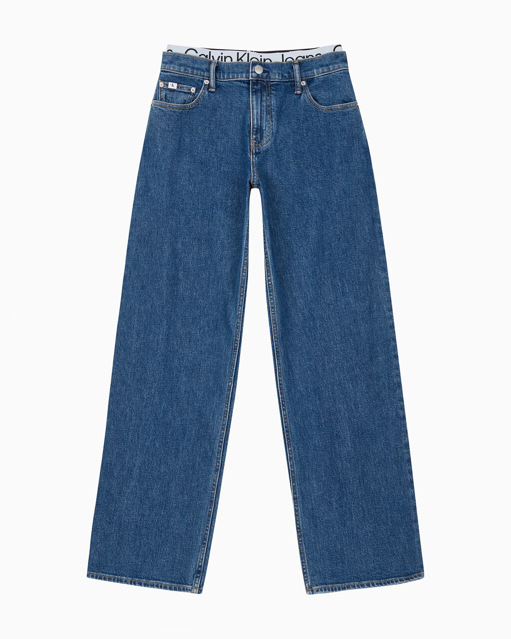 Buy 여성 로우라이즈 루즈핏 미드블루 데님 in color MID BLUE BACK EMBRO