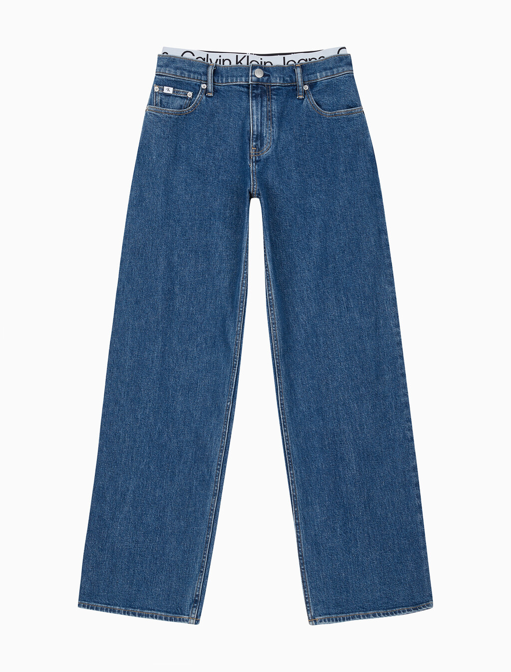 Buy 여성 로우라이즈 루즈핏 미드블루 데님 in color MID BLUE BACK EMBRO