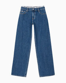 Buy 여성 로우라이즈 루즈핏 미드블루 데님 in color MID BLUE BACK EMBRO