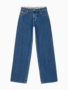 Buy 여성 로우라이즈 루즈핏 미드블루 데님 in color MID BLUE BACK EMBRO