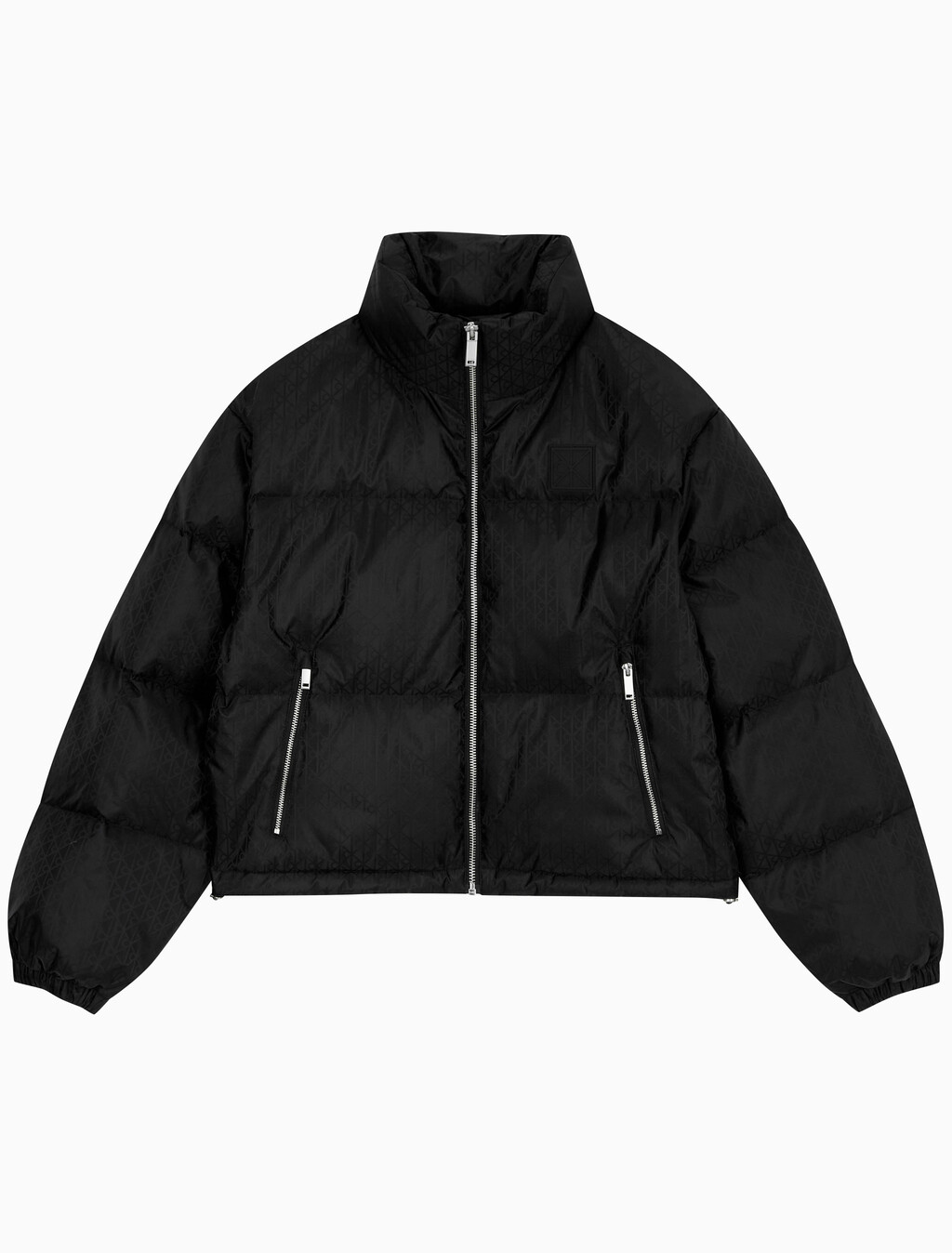 Buy 여성 AOP 로고 자카드 다운 자켓 in color BLACK