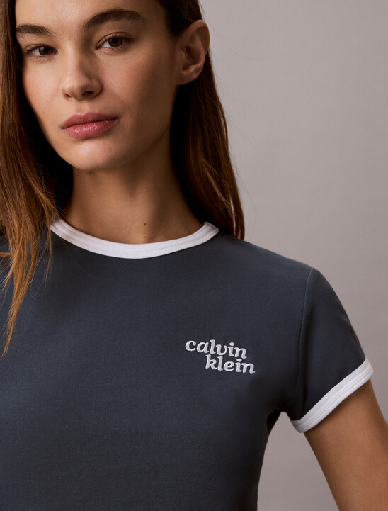 여성 슬림 로고 링거 티