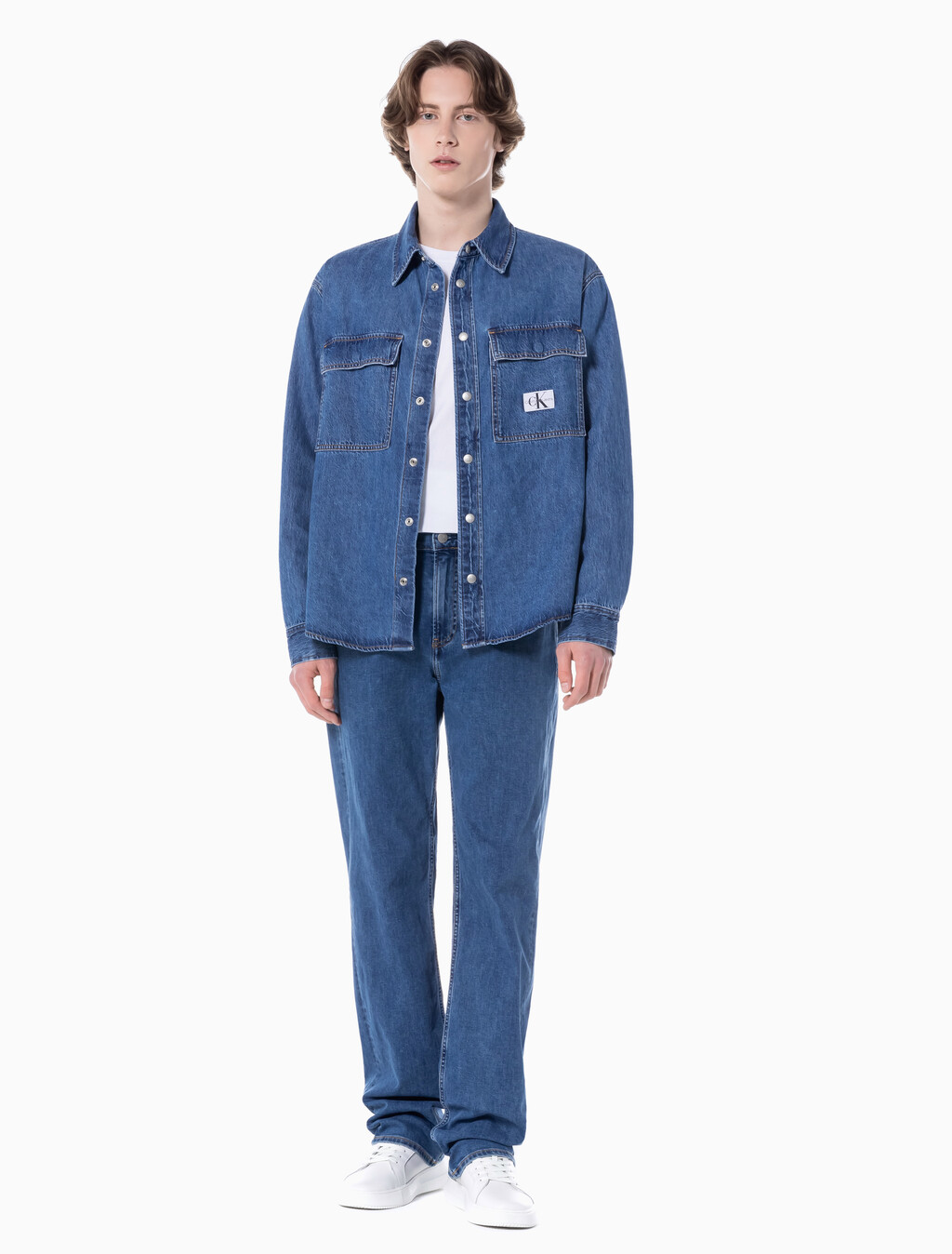 Buy 남성 90's 스트레이트핏 미드블루 에코 쿨 데님 in color MID BLUE BACK EMBRO