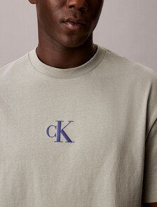 Buy 릴렉스드핏 16S 저지 엠보스드 모노로고 티 in color Grey