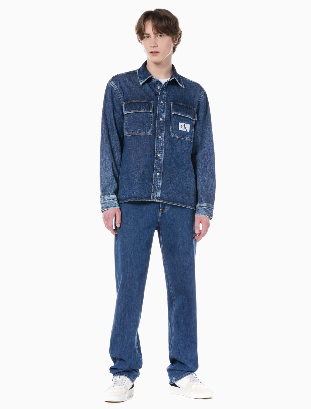 Buy 남성 90's 스트레이트핏 미드블루 데님 in color MID BLUE BACK EMBRO