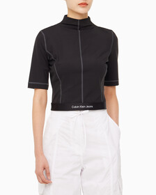 Buy 여성 밴드로고 하이넥 반팔 티셔츠 in color CK BLACK