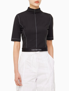 Buy 여성 밴드로고 하이넥 반팔 티셔츠 in color CK BLACK