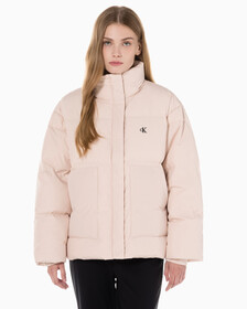 Buy 여성 숏 렝스 스탠드 카라 푸퍼 다운 재킷 in color PINK BEIGE