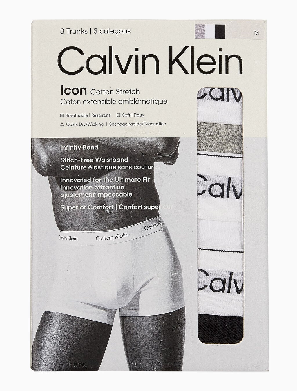 Buy 남성 아이콘 코튼 스트레치 3PK 트렁크 in color BLACK/WHITE/GREY HEATHER