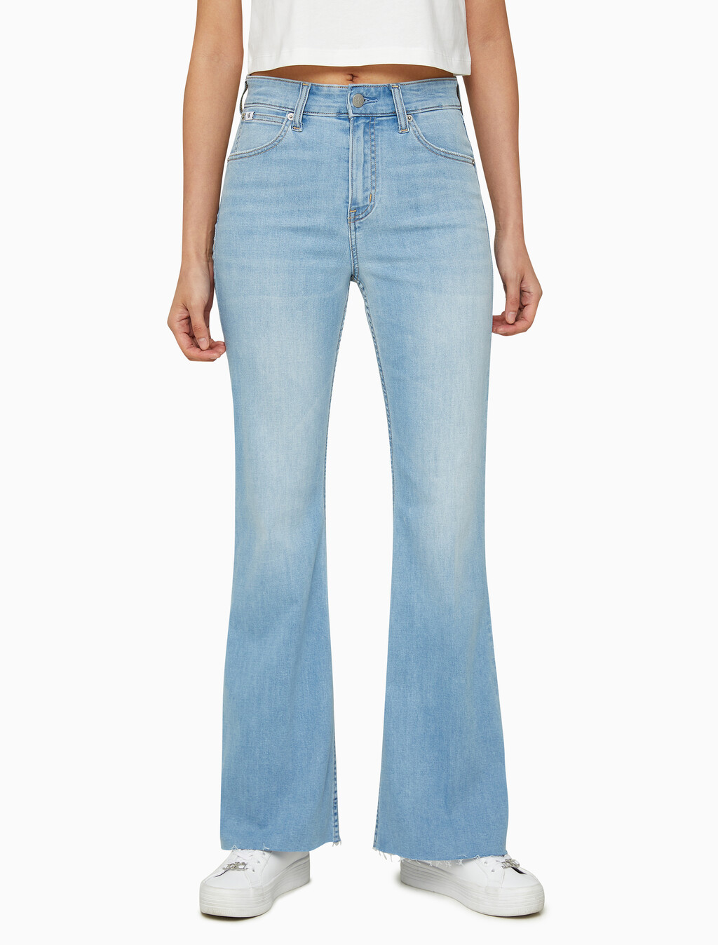 Buy 여성 하이라이즈 플레어핏 라이트블루 37.5 기능성 데님 in color CHALKY BLUE